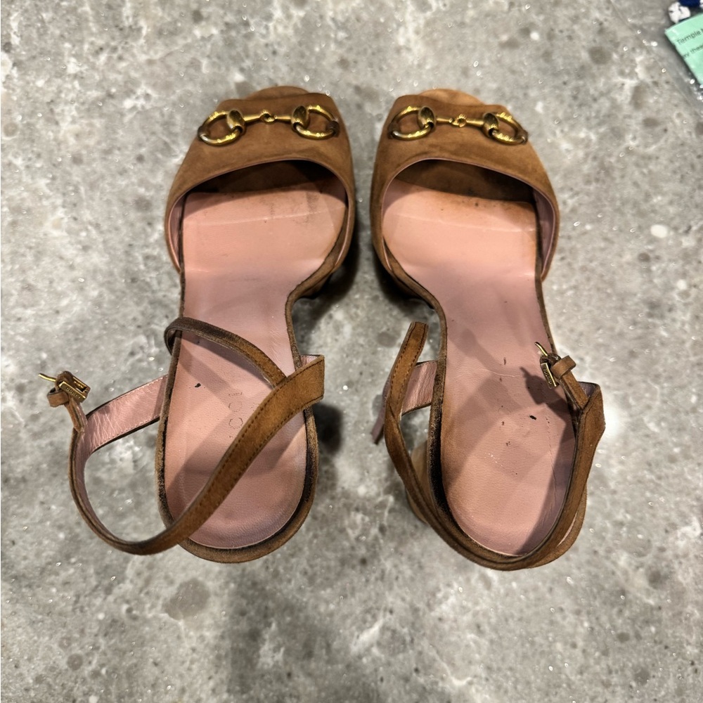 Gucci Brown Suede Horsebit Sandals Size 39 - Picture 4 of 7